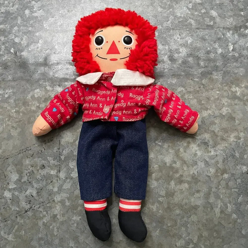 Raggedy Andy Plush Doll Red Yarn Hair I Love You Raggedy Ann Spellout Snap Shirt